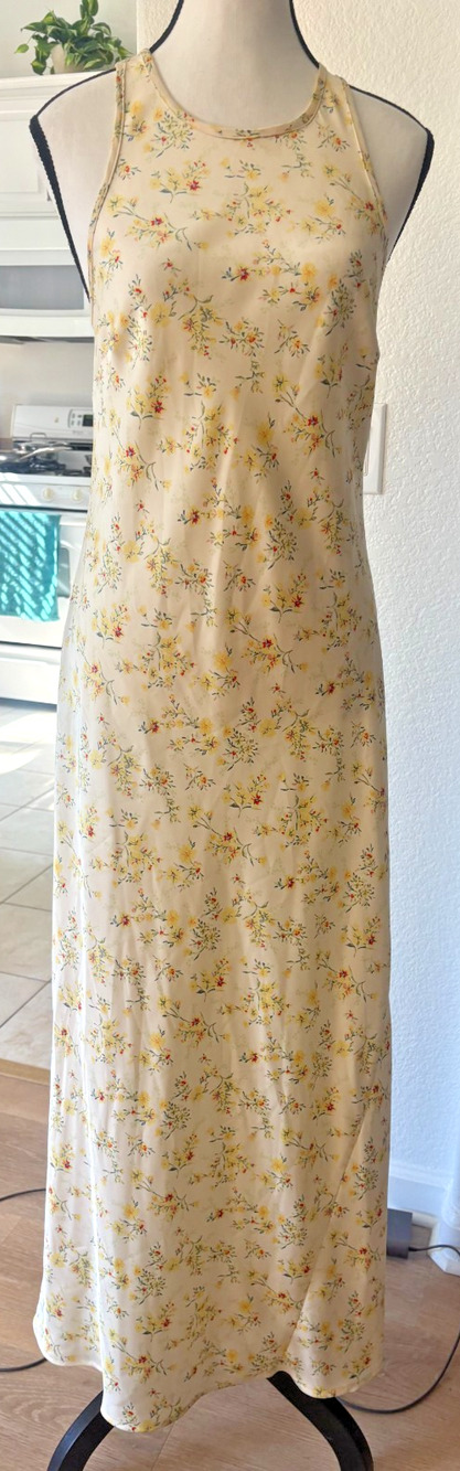 Christian Lacroix Floral Print Maxi Dress Yellow Satiny Sleeveless Keyhole S 2-6